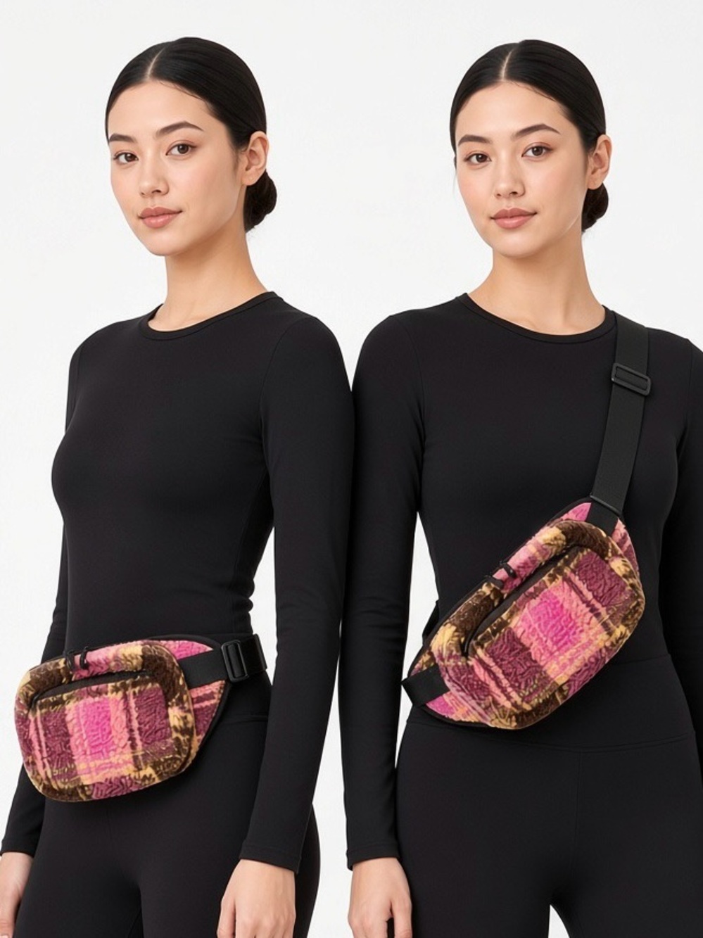 No Boundaries Pink Plaid Sherpa Fanny Pack OS